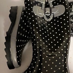 Cute Black & White Polka Dot Rain Boots Size 7 Used Once